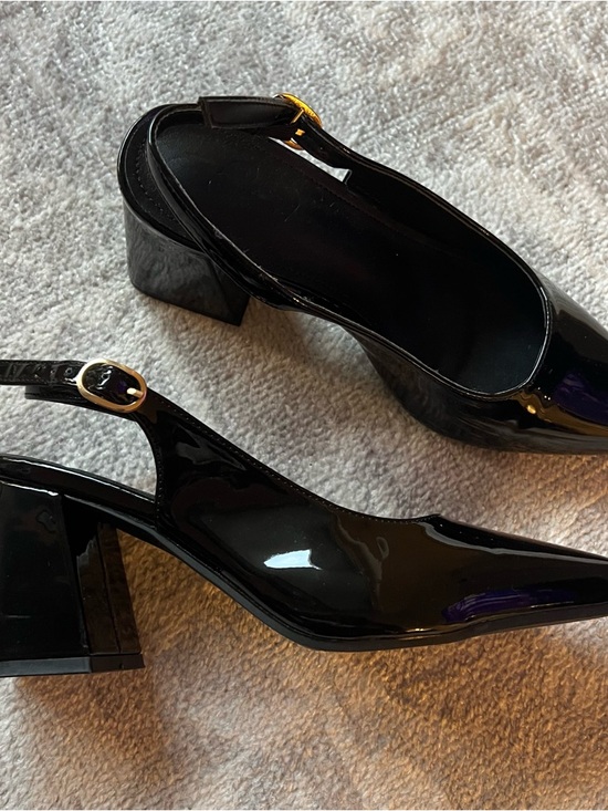 SHEIN Black Patent Pointed Slingback Block Heels - Picture 2 of 5